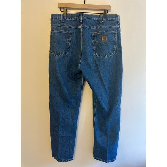Carhartt Mens Traditional Fit Dark Wash Straight Leg Blue Jeans B18 38x30 - Picture 3 of 5